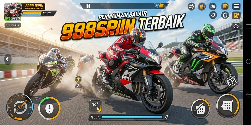 Tampilan gameplay 988SPIN yang mendebarkan dan penuh aksi balap motor.