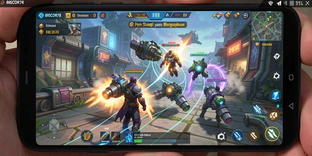 Screenshot gameplay BIGCOR78 yang menunjukkan pertarungan strategis yang intens.
