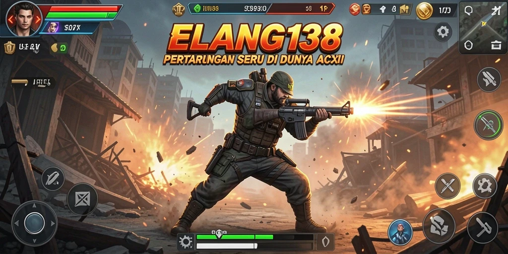 Screenshot utama ELANG138 menampilkan pertempuran seru dengan grafis yang mendetail.