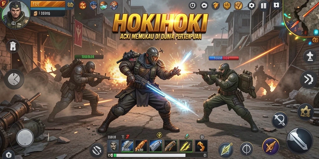 Tampilan gameplay yang intens dan penuh aksi di HOKIHOKI.