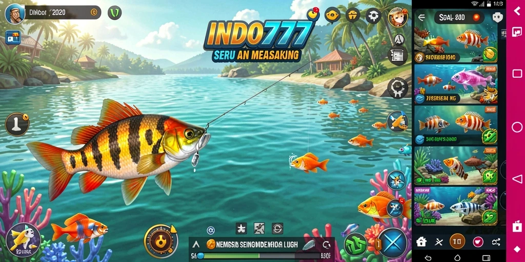 Gambar gameplay INDO777 yang menampilkan aksi menangkap ikan yang seru.