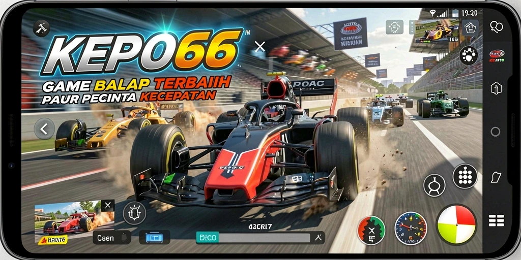 Screenshot gameplay KEPO66 menampilkan mobil balap dalam aksi di lintasan.