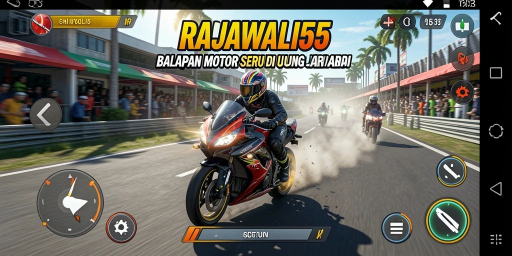 Screenshot gameplay <strong>RAJAWALI55</strong> dengan balapan motor yang mendebarkan.