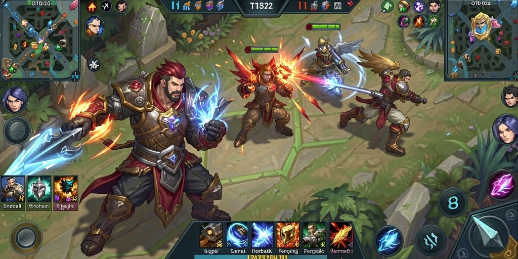 Screenshot gameplay TOTO22 menampilkan aksi pertempuran seru di arena MOBA.