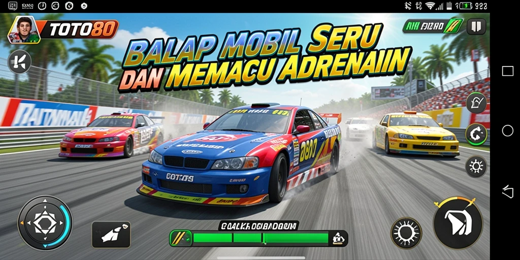 Screenshot gameplay TOTO80 yang penuh adrenalin saat balapan.